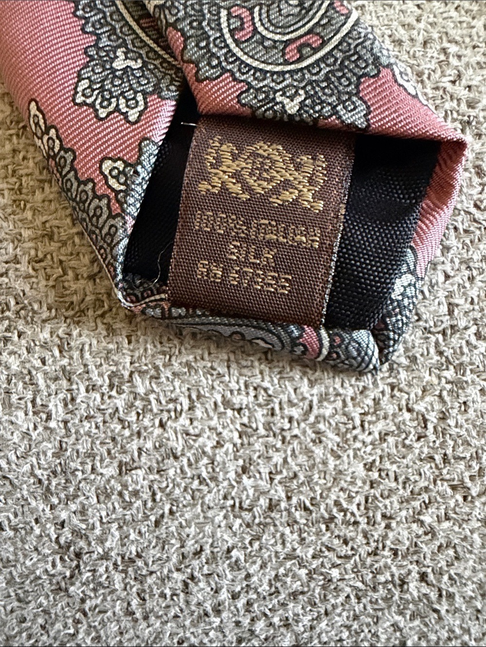 Ensons Men’s Paisley Silk Necktie Dusty Rose Gray Black 3.5” Elegant Formal - Picture 3 of 5